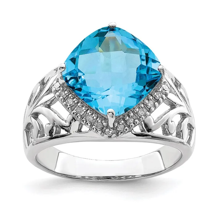 Rings Sterling Silver Rhodium CheckerCut Blue Topaz u0026 Diamond Ring Goldia Rings Sterling Silver Rhodium CheckerCut Blue Topaz u0026 Diamond Ring Goldia