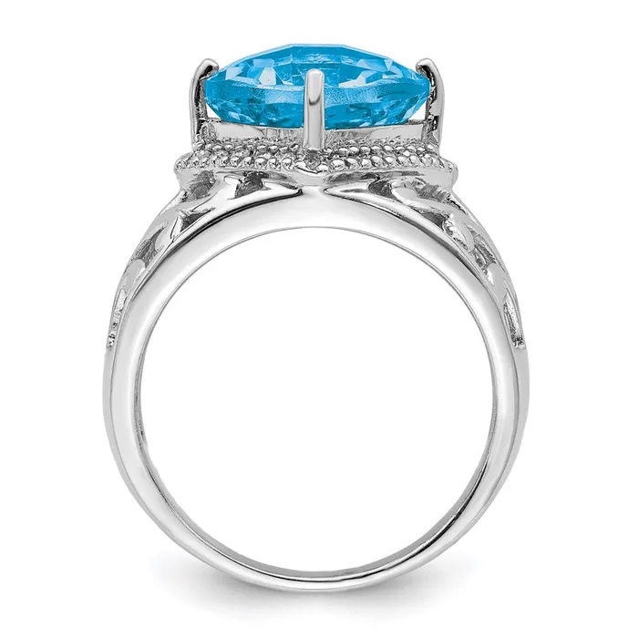 Rings Sterling Silver Rhodium CheckerCut Blue Topaz u0026 Diamond Ring Goldia