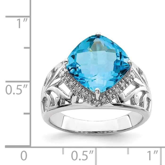 Rings Sterling Silver Rhodium CheckerCut Blue Topaz u0026 Diamond Ring Goldia