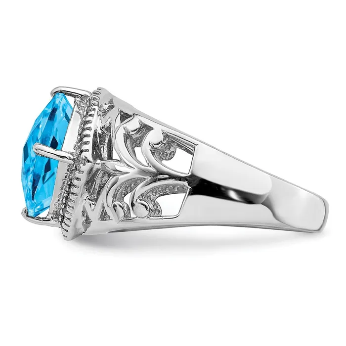 Rings Sterling Silver Rhodium CheckerCut Blue Topaz u0026 Diamond Ring Goldia