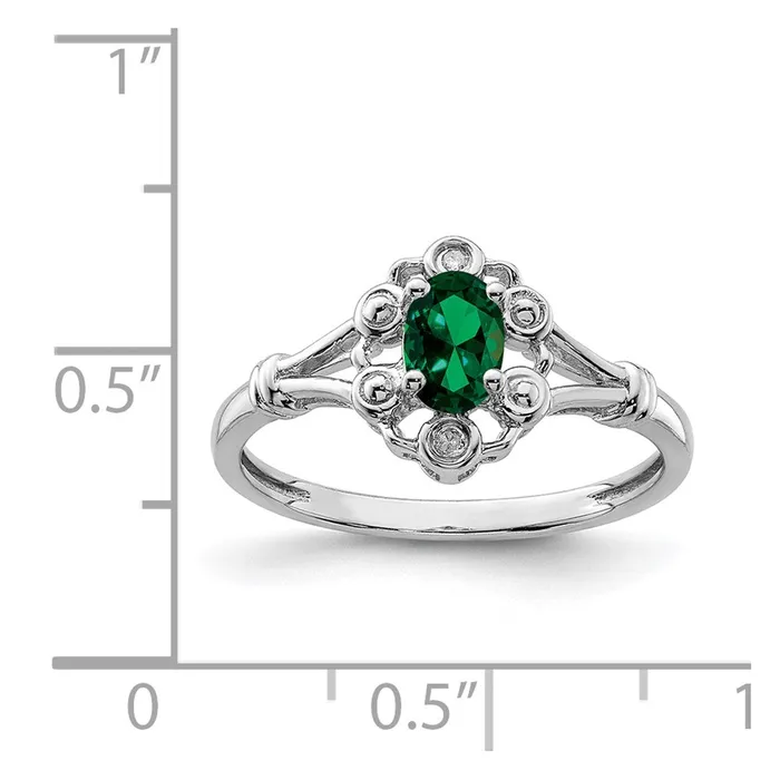 Rings Sterling Silver Rhodiumplated Created Emerald u0026 Diamond Ring Goldia