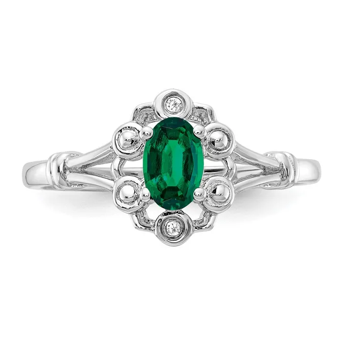 Rings Sterling Silver Rhodiumplated Created Emerald u0026 Diamond Ring Goldia