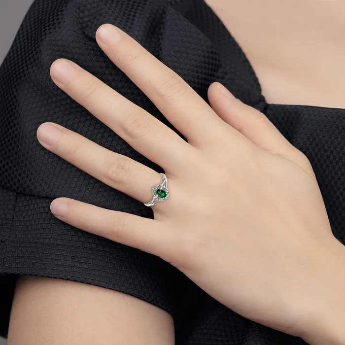 Rings Sterling Silver Rhodiumplated Created Emerald u0026 Diamond Ring Goldia