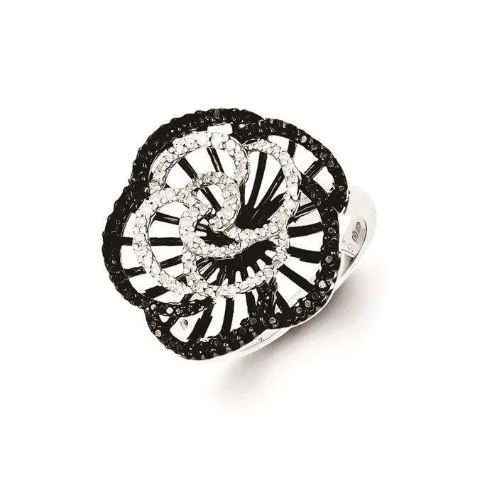 Sterling Silver Black and White Diamond Ring Goldia Rings