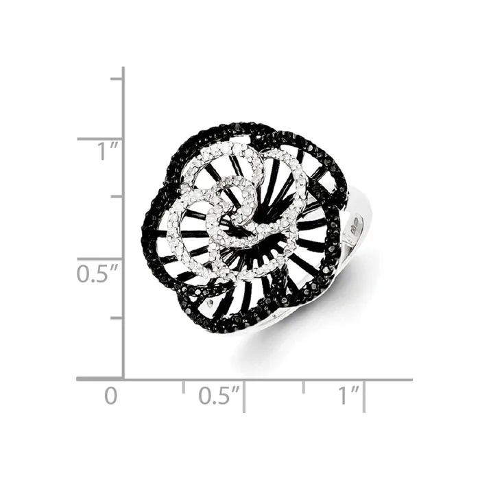 Sterling Silver Black and White Diamond Ring Goldia Rings