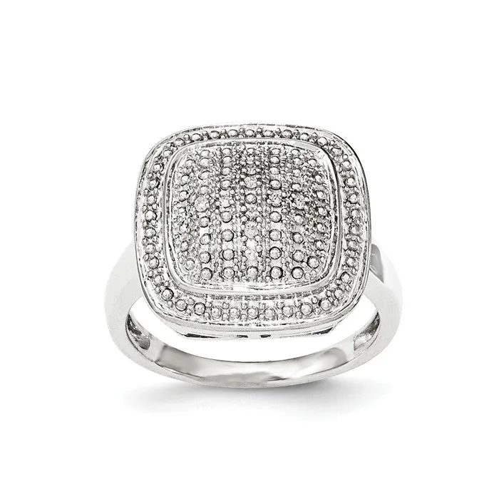 Sterling Silver Polished Square Shape Diamond Ring Goldia Rings