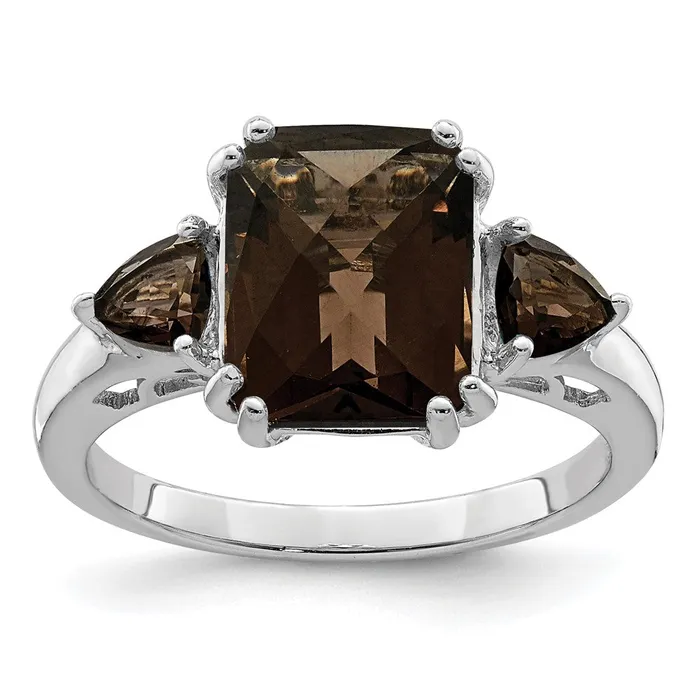 Sterling Silver Rhodium CheckerCut Smoky Quartz Ring Goldia Rings