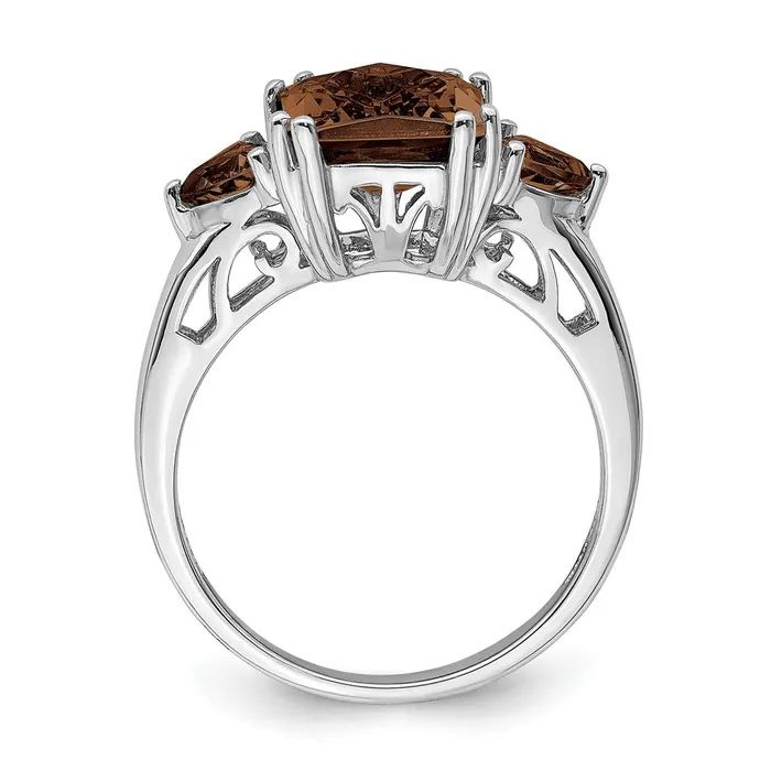 Sterling Silver Rhodium CheckerCut Smoky Quartz Ring Goldia Rings