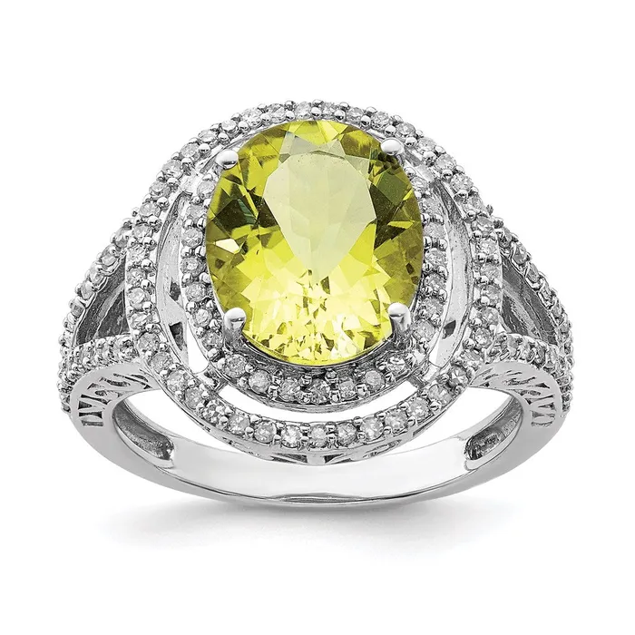 Sterling Silver Rhodium Diamond u0026 Lemon Quartz Ring Goldia Rings