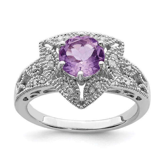 Sterling Silver Rhodium Pink Quartzu0026 Diamond Ring Goldia Rings