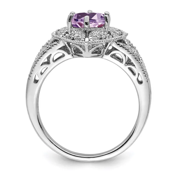 Sterling Silver Rhodium Pink Quartzu0026 Diamond Ring Goldia Rings