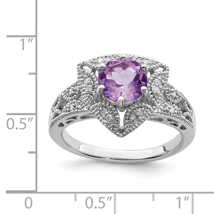 Sterling Silver Rhodium Pink Quartzu0026 Diamond Ring Goldia Rings