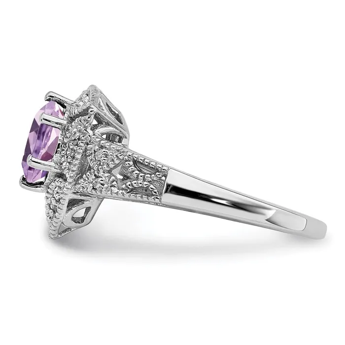 Sterling Silver Rhodium Pink Quartzu0026 Diamond Ring Goldia Rings