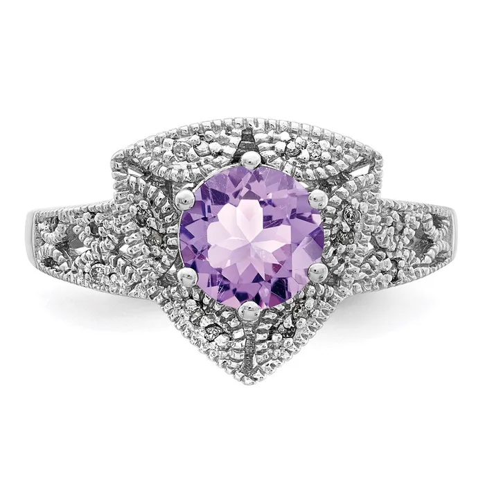 Sterling Silver Rhodium Pink Quartzu0026 Diamond Ring Goldia Rings