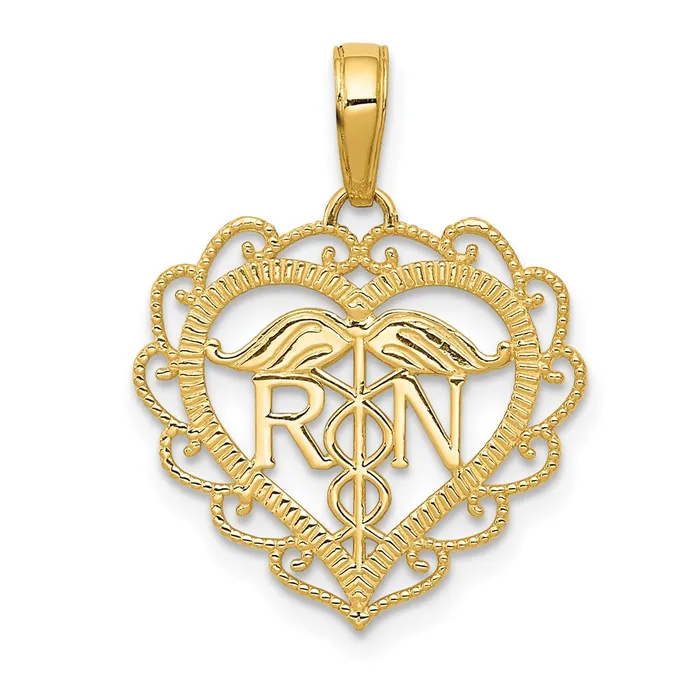 14k RN Registered Nurse Heart Pendant TreasureFineJewelers Necklaces