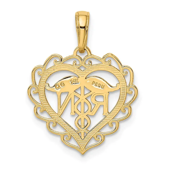 14k RN Registered Nurse Heart Pendant TreasureFineJewelers Necklaces