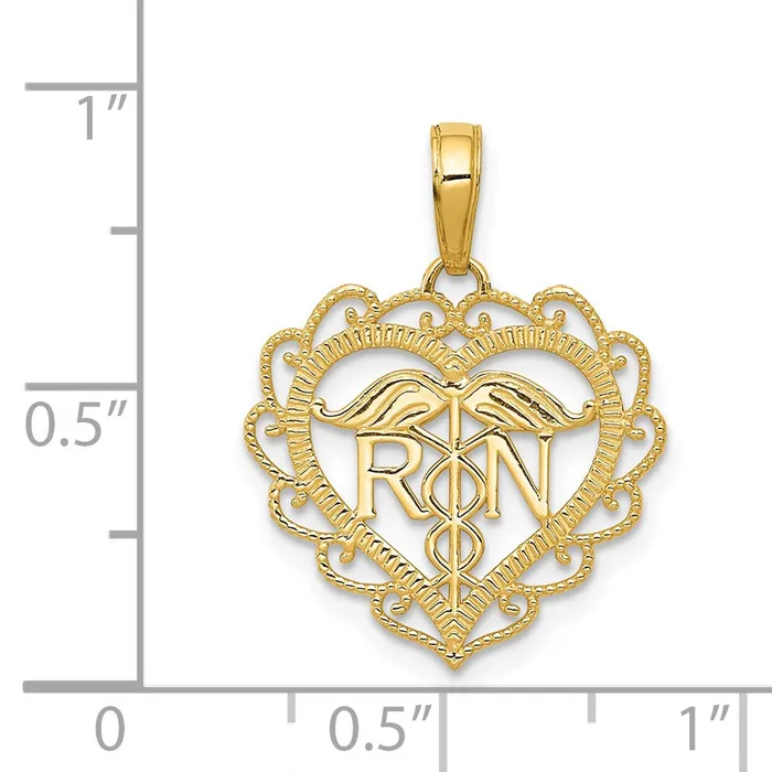 14k RN Registered Nurse Heart Pendant TreasureFineJewelers Necklaces