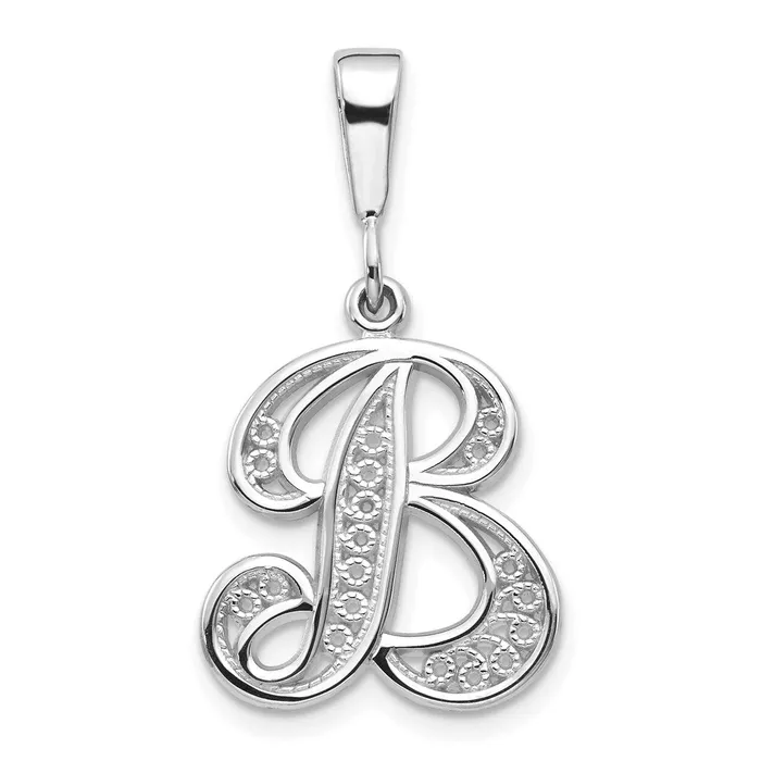 14k White Gold White Gold Solid Polished Script Filigree Letter B Initial Pendant TreasureFineJewelers Necklaces 14k White Gold White Gold Solid Polished Script Filigree Letter B Initial Pendant TreasureFineJewelers Necklaces