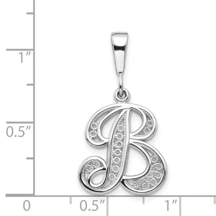 14k White Gold White Gold Solid Polished Script Filigree Letter B Initial Pendant TreasureFineJewelers Necklaces