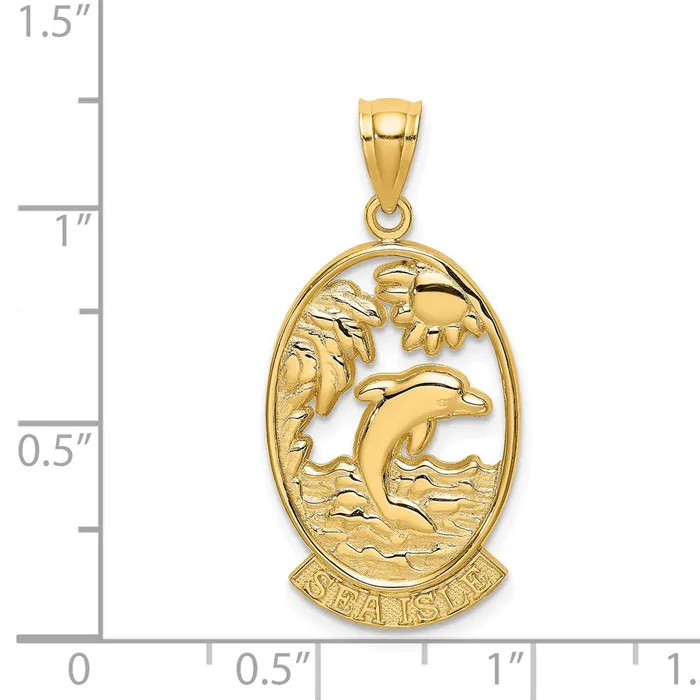 Charm Necklaces TreasureFineJewelers 14K SEA ISLE w Dolphin Sunset Scene Charm
