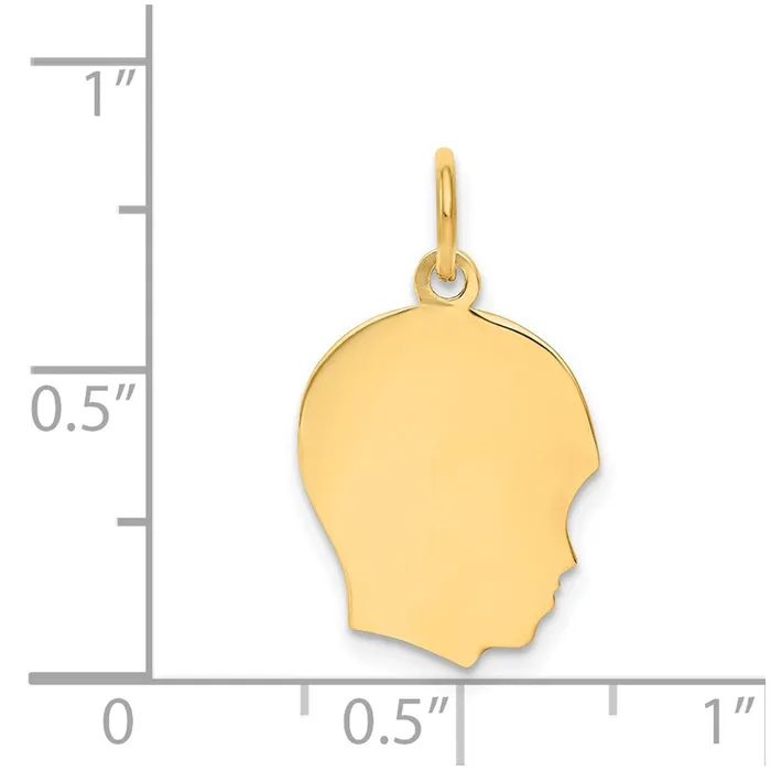 Charm Necklaces TreasureFineJewelers 14k Yellow Gold Plain Medium 013 Gauge Facing Right Engravable Boy Head Charm