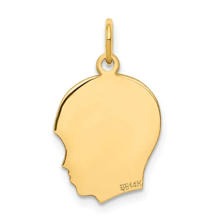Charm Necklaces TreasureFineJewelers 14k Yellow Gold Plain Medium 013 Gauge Facing Right Engravable Boy Head Charm