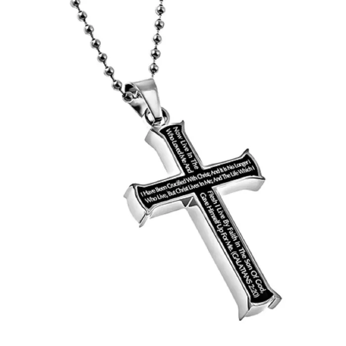 Galatians 220 Black Cross Necklace CRUCIFIED WITH CHRIST Bible Verse Stainless Steel Bead Chain North Arrow Shop Necklaces Galatians 220 Black Cross Necklace CRUCIFIED WITH CHRIST Bible Verse Stainless Steel Bead Chain North Arrow Shop Necklaces