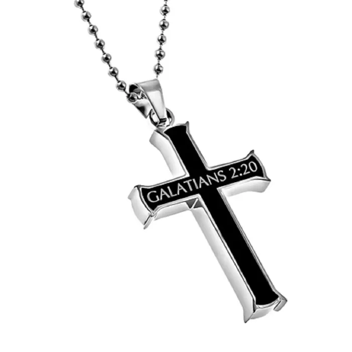 Galatians 220 Black Cross Necklace CRUCIFIED WITH CHRIST Bible Verse Stainless Steel Bead Chain North Arrow Shop Necklaces Galatians 220 Black Cross Necklace CRUCIFIED WITH CHRIST Bible Verse Stainless Steel Bead Chain North Arrow Shop Necklaces