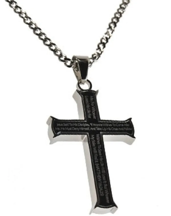 Necklaces Matthew 162425 Black Cross Necklace TAKE UP YOUR CROSS Bible Verse Stainless Steel Thick Chain North Arrow Shop Necklaces Matthew 162425 Black Cross Necklace TAKE UP YOUR CROSS Bible Verse Stainless Steel Thick Chain North Arrow Shop