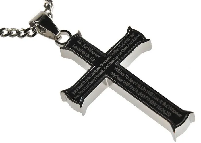 Necklaces Matthew 162425 Black Cross Necklace TAKE UP YOUR CROSS Bible Verse Stainless Steel Thick Chain North Arrow Shop Necklaces Matthew 162425 Black Cross Necklace TAKE UP YOUR CROSS Bible Verse Stainless Steel Thick Chain North Arrow Shop