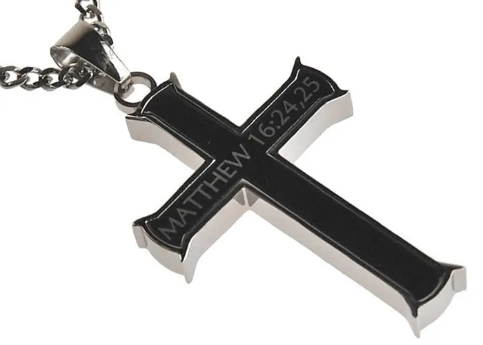 Necklaces Matthew 162425 Black Cross Necklace TAKE UP YOUR CROSS Bible Verse Stainless Steel Thick Chain North Arrow Shop Necklaces Matthew 162425 Black Cross Necklace TAKE UP YOUR CROSS Bible Verse Stainless Steel Thick Chain North Arrow Shop
