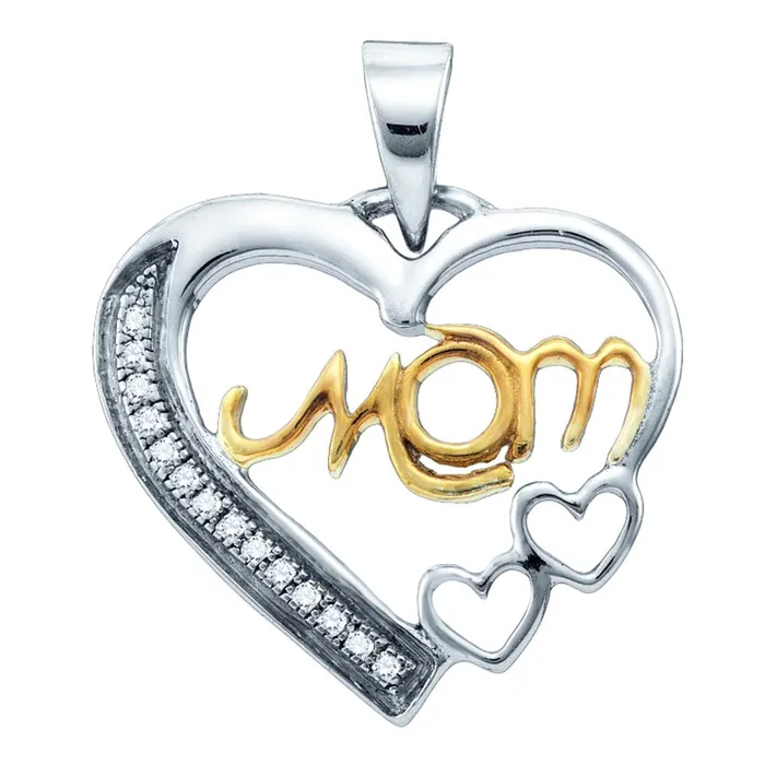 Necklaces North Arrow Shop Sterling Silver MOM Heart Pendant Gold Plated with Diamond 120 Cttw Necklaces North Arrow Shop Sterling Silver MOM Heart Pendant Gold Plated with Diamond 120 Cttw
