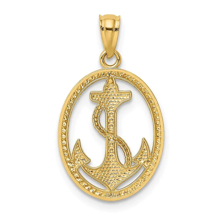 Necklaces TreasureFineJewelers 14k Gold Polished Anchor wRope Oval Pendant