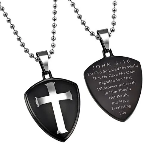 North Arrow Shop Cross and Shield John 316 Necklace Bible Verse Steel Ball Chain Necklaces North Arrow Shop Cross and Shield John 316 Necklace Bible Verse Steel Ball Chain Necklaces