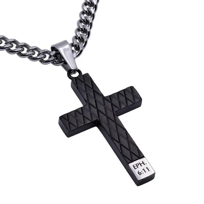 North Arrow Shop Necklaces Ephesians 611 ARMOR OF GOD Stainless Steel Engraved Black Cross Necklace North Arrow Shop Necklaces Ephesians 611 ARMOR OF GOD Stainless Steel Engraved Black Cross Necklace