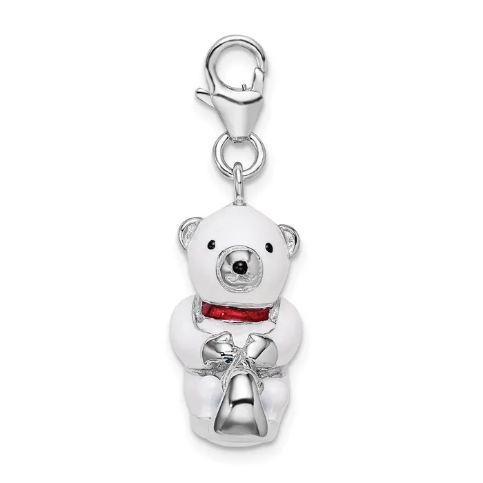 Rings Sterling Silver 3D Enameled Polar Bear on Sled wLobster Clasp Charm TreasureFineJewelers