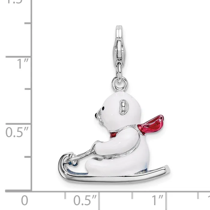 Rings Sterling Silver 3D Enameled Polar Bear on Sled wLobster Clasp Charm TreasureFineJewelers
