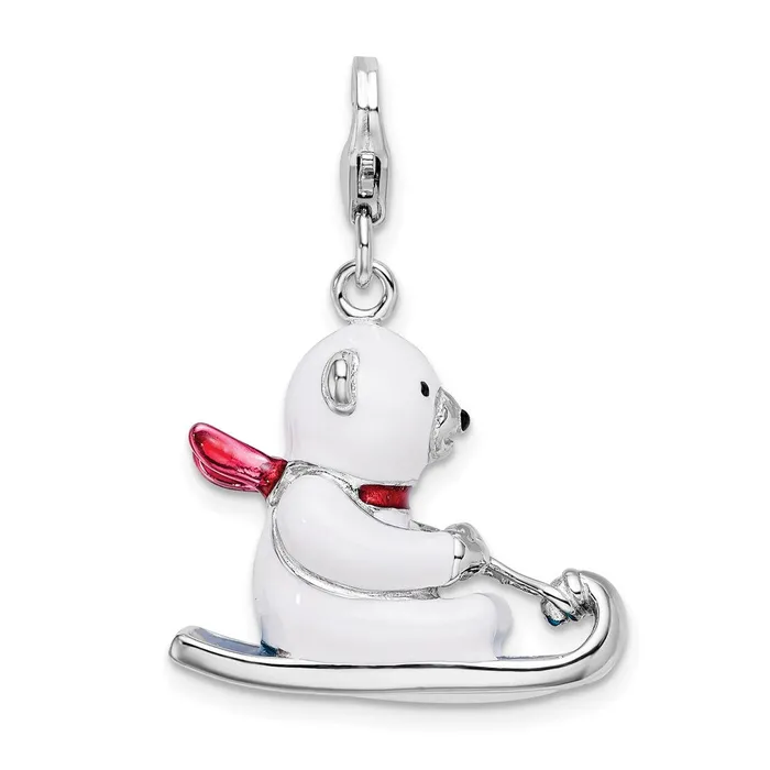 Rings Sterling Silver 3D Enameled Polar Bear on Sled wLobster Clasp Charm TreasureFineJewelers