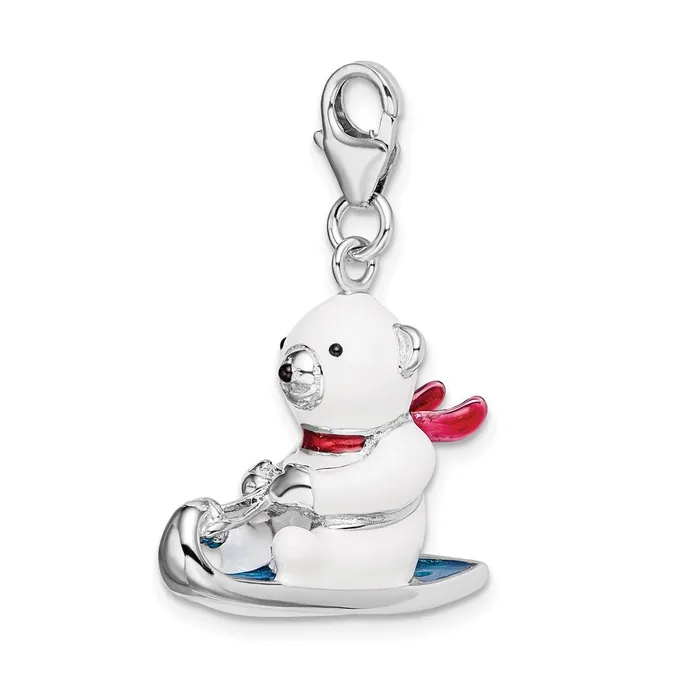 Rings Sterling Silver 3D Enameled Polar Bear on Sled wLobster Clasp Charm TreasureFineJewelers