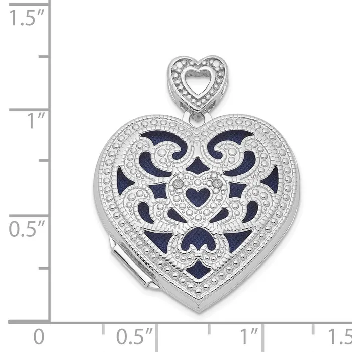 Rings TreasureFineJewelers Sterling Silver Rhodiumplated 24mm w Diamond Vintage Heart Locket