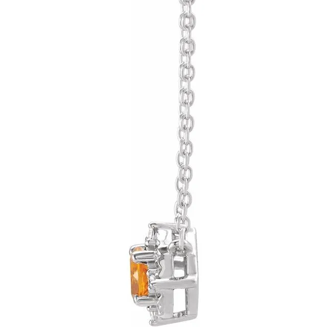 Sterling Silver Natural Citrine 04 CTW Natural Diamond HaloStyle 18 Necklace TreasureFineJewelers Necklaces