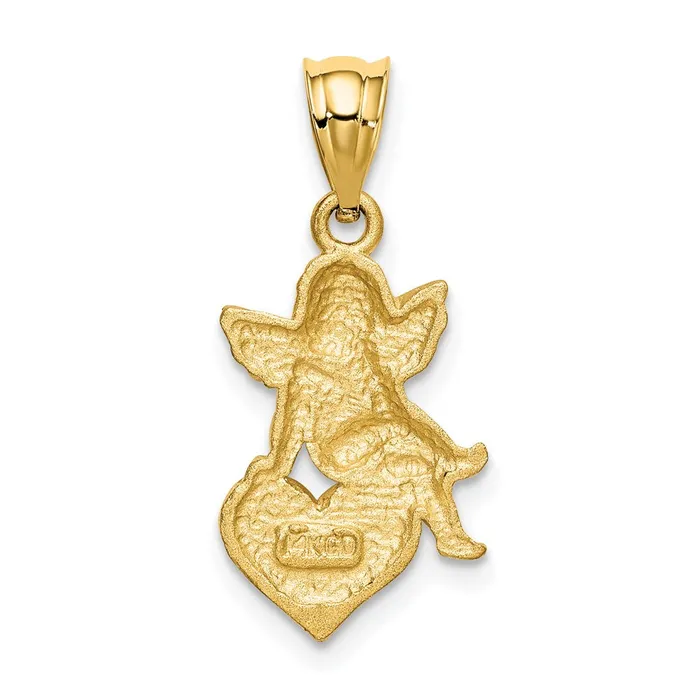 TreasureFineJewelers 14k Enameled Angel on Heart Pendant Necklaces