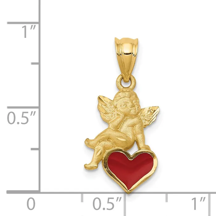TreasureFineJewelers 14k Enameled Angel on Heart Pendant Necklaces