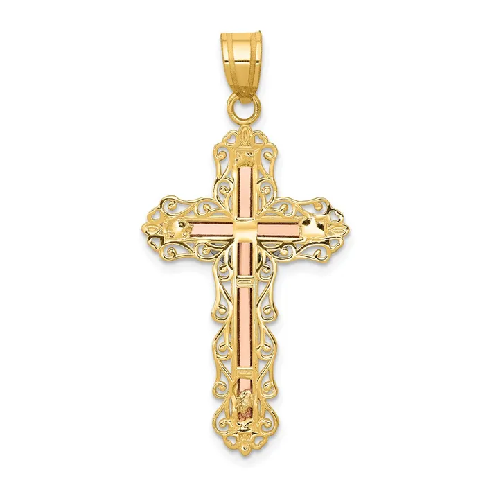 TreasureFineJewelers 14K Tricolor Diamondcut Crucifix Pendant Necklaces