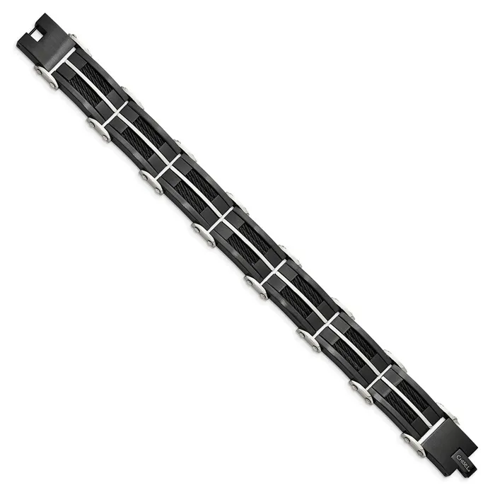 TreasureFineJewelers Chisel Stainless Steel Brushed and Polished Black IPplated with Cable Inlay 875 inch Link Bracelet Bracelets