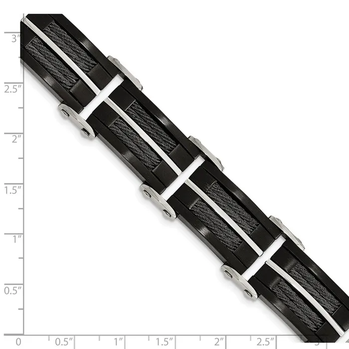 TreasureFineJewelers Chisel Stainless Steel Brushed and Polished Black IPplated with Cable Inlay 875 inch Link Bracelet Bracelets