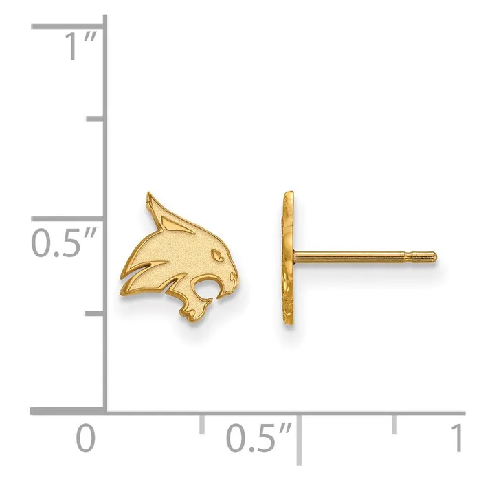 TreasureFineJewelers Earrings Sterling Silver Goldplated Texas State University Bobcat Extra Small Post Earrings
