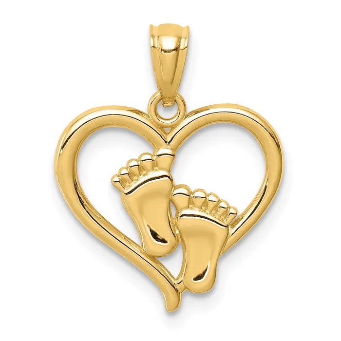 TreasureFineJewelers Necklaces 14K Baby Feet in a Heart Pendant