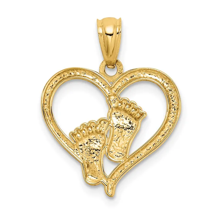 TreasureFineJewelers Necklaces 14K Baby Feet in a Heart Pendant