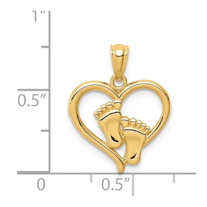 TreasureFineJewelers Necklaces 14K Baby Feet in a Heart Pendant